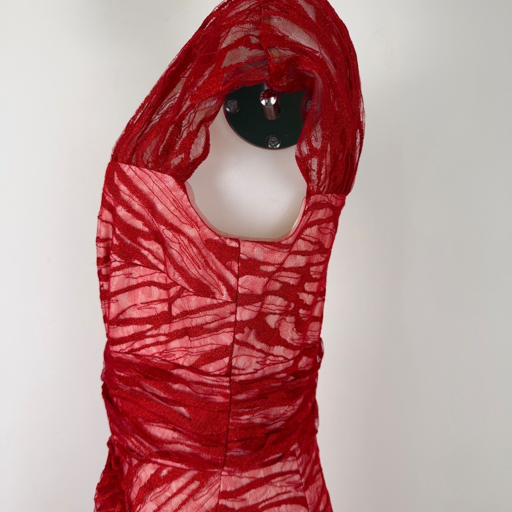Tadashi Shoji Red Metallic Mesh Asymmetrical Gown ANT1924L Womens 8 NWT - Picture 5 of 15